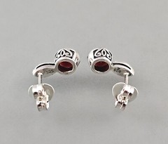 Garnet Stud Earrings 925 Sterling Silver Markasite 1.3×0.6cm
