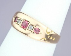 Lovely Antique Victorian Solid 15K Gold Ruby Diamond Gem Ring Chester 1892 5.75