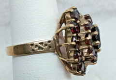 Vintage 1950’s Bohemian Red Garnet Cluster 14K Gold Ring – 6 Grams