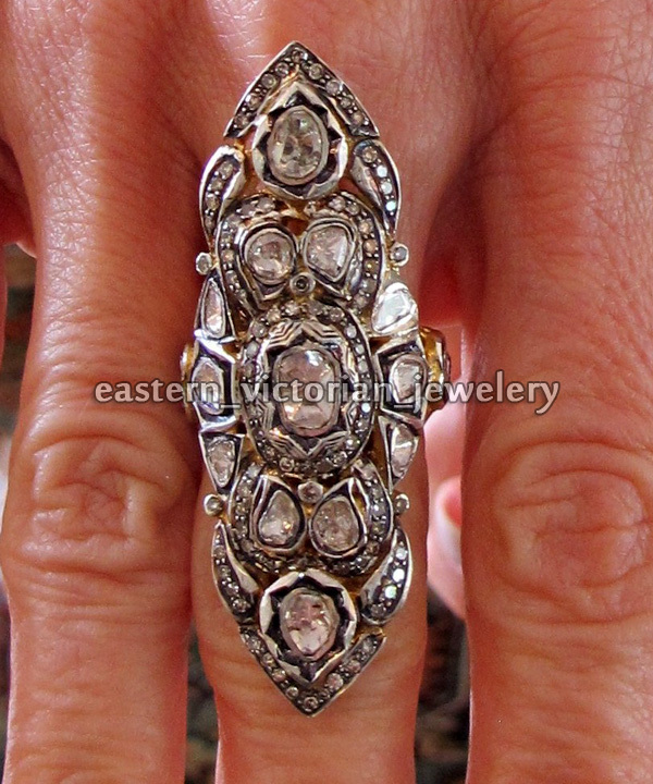 1.91ctw Genuine Old Mine Rose Antique Cut Diamond Silver Victorian Ring Jewelry