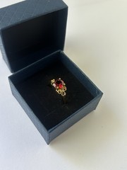 Vintage Red Cubic Zirconia Ring Gold Plated Womens Size 9