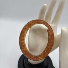 Vintage Lucite Orange & Silver Foil Confetti Wide Cuff Bangle Bracelet 1960s