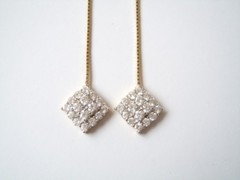 Earrings Studs Jewelry Stones Clear Long Square Gold Tone 4.7 g/Length 6.2 cm