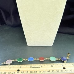VTG. ESTATE PINK QUARTZ, LAPIS, CARNELIAN CABOCHON SCARAB BEETLES BRACELET