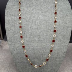Vintage Necklace 34 Inch Bracelet Size 6.5 Red Clear Open Bezel Crystals