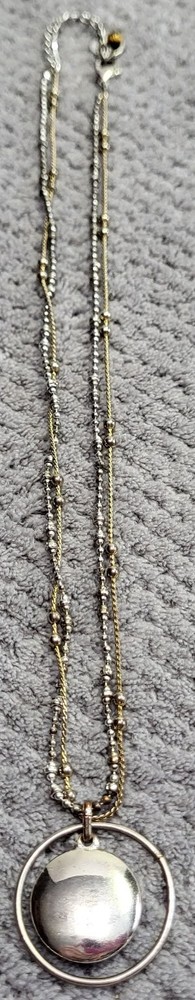 Vintage Liz Claiborne Round Silver Pendant Necklace Beaded Chain