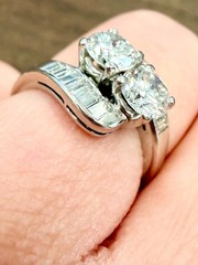 Vintage European Cut & Baguette Cut Natural Diamond Ring in Platinum