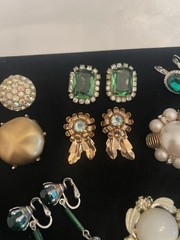 VTG EARRING LOT CLIP PIERCED Lucite Glass Rhinestones 1Pair Sterling Back SEE#15