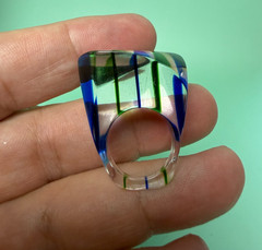 Mod Lucite Dome Ring Vintage 60s Green Yellow Blue Square Pop Art MCM Size 5.5