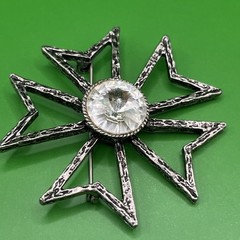 Rare Vintage EDLEE Art Glass Pearl Rhinestone Chunky silver Tone Brooch 1947