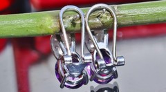 14k white gold 3.10ct amethyst diamond omega back earrings handmade 3.85gr