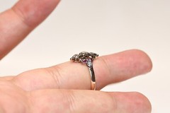 Antique Circa 1900s 8k Gold Natural Old Cut Diamond And Ruby Navette Ring