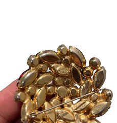 Vintage Red Rhinestone Brooch & Earrings Set | Gold-tone Signed Celebrity NY