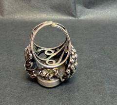 1970 Art Sterling Silver Ring Orbicular Ocean Jasper Grapevine Adjustable 8-10