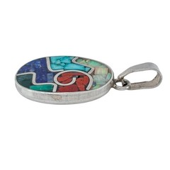 Vintage Sterling Silver 925 Multi Stone Mosaic Pendant