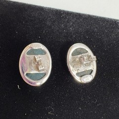 Vintage Green Carved Scarab Beetle Oval Stud Earrings by WRF Sterling Silver