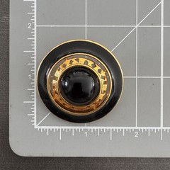 Vintage Lady Remington Hinged Scarf Clip Round Gold tone Black Cabochon Filigree