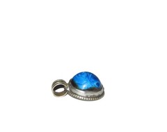 Old Ethnic Tribal Silver Pendant Set w Cobalt Blue Oval Copal Cabochon, Nepal