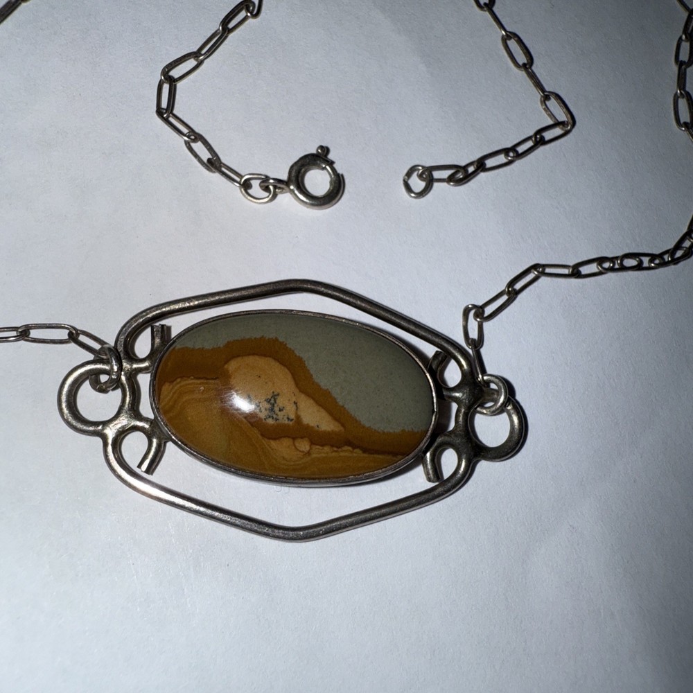 Choker Picture Jasper Sterling Silver 15.5” Antique 24mm X 14mm Stone