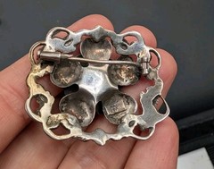 Vtg 800 Silver Made in Israel Blue Art Glass Flower Brooch Pin Trombone Clasp