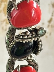 Vintage Unsigned Selro Style Red Black Glass Cabochon Statement Necklace MCM