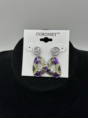 New Coronet Necklace & Earrings Set Silvertone Purple Adjustable