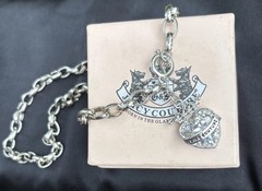 Vtg Y2K Juicy Couture Clear Crystal Crown Heart Pave Chunky Toggle Necklace 20”