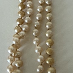 Marvella Pearls Faux Necklace Long Stamped Gold Tone Vintage Jewelry