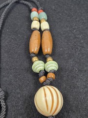 Vintage Y2K Chunky Statement Necklace | Red Cinnabar Style Bi Disc Pendant