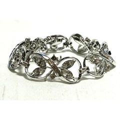 Vintage Coro Floral Infinity Link Rhinestone Bracelet Silver Tone 1950s