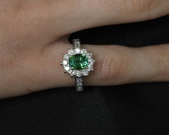Vintage 1.19ct Chrome Green Tourmaline & 0.73ct Diamond Platinum Ring, Size 5.5