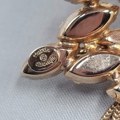 Vintage Hattie Carnegie Brown Rhinestone Brooch Gold tone Chains 3 in