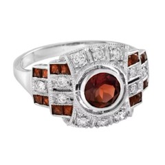 Art Deco Style Lab-Created Diamond Garnet Ring For Her 14k White Gold Finish