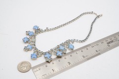 Vintage Necklace Silver Tone Blue Rhinestone 14.5″