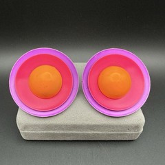 Vintage 80s Neon Color Block Disc Clip On Earrings Purple Pink Orange Statement