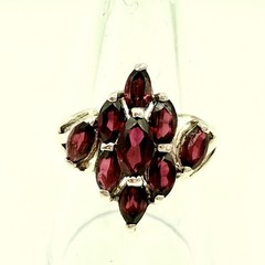 Vtg JJJ Avon 925 Sterling Silver LG Ring Size 9 Garnet Cluster Multi Marquise Vl