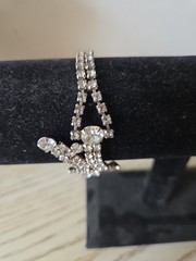 Vintage Signed Garne Jewelry Clear Rhinestone Bracelet Silver Tone Double Strand
