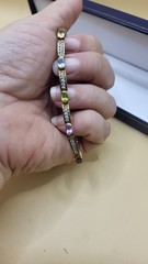 JJ Creation Signed Gold on Sterling Silver Multi Gemstone Bar Link Bracelet 12g