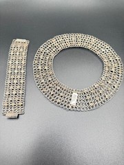 Vintage Taxco Sterling Mesh Link Necklace(14in) & Bracelet (6.75in) Set 130.87gm
