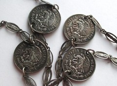 30in VINTAGE 1967 CINCO CENTAVOS MEXICO COIN SILVER PLATED ORNATE CHAIN NECKLACE