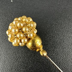 Vintage Hat Stick Pin Gold Tone Faux Seed Pearl Cluster Studded Head 4.25″