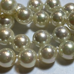 SIGNED CAROL LEE 925 HUGE 10 MM. IRIDESCENT LUSTRE GLASS PEARL KNOTTED NECKLACE