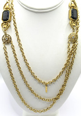 Casual Corner Vintage Long Chain Necklace Black Plastic w Round Fancy Stations