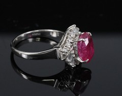 Rare 2.98ct GIA Burma NO HEAT Natural Ruby & 0.34ct Diamond Platinum Ring Size 6
