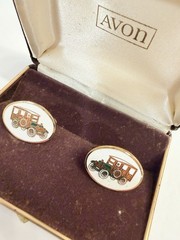 Avon Vintage Vehicle Motif Bullet Back Cufflinks in Original Box