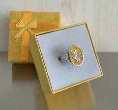 Vintage Siam Niello Ring Double Side Flip Reverse Black/Yellow 925 Silver Size 5