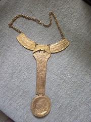 VTG Alexis Kirk Egyptian Revival Y-Pendant, Breast Plate statement Necklace 18″