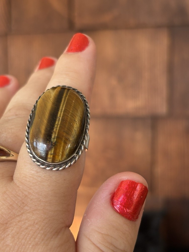 Aunt Elza Large Tiger’s Eye Ring Magnificent Magical Fortune Teller Heirloom Adj