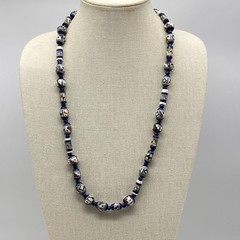 Vintage Geometric Painted Bead Necklace Southwestern Design 26″