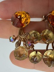 Vintage Earrings Clip On Rhinestone Lemon Yellow Climber Flower PJ